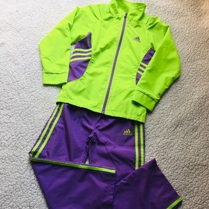 Little girl green & purple Adidas windbreaker set